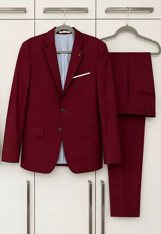 Maroon Mens Suit - Jacket and Trousers, Size Medium
