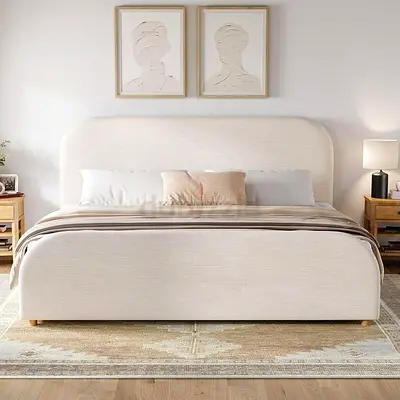 Modern Upholstered Bed Frame with Curved Headboard