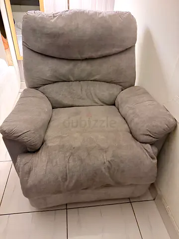 Comfortable single-seater grey fabric recliner armchair