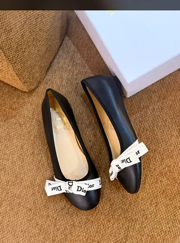 Black Dior Ribbon Leather Ballet Flats — Size  36 to 41