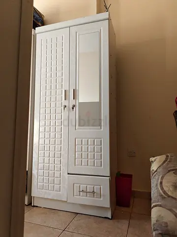 White 2-Door Wardrobe with Mirror and Drawers - new Condition