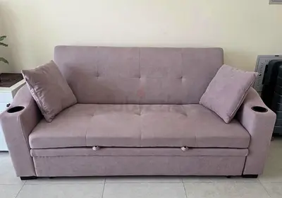 Compact 3-seater Sofa Bed with Cup Holders - Light Grey