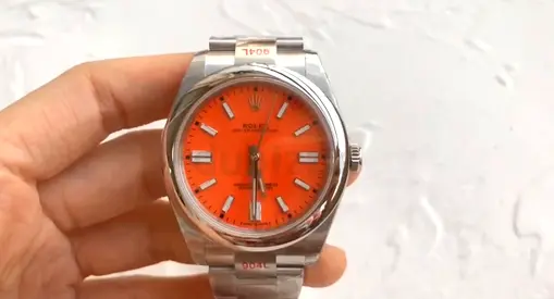 Rolex Oyster Perpetual style stainless steel Super Master Copy watch with orange dial