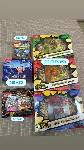 Collection of Trading Card Game Booster Boxes and Packs (Ascended Heroes, Chaos Rising, Legend Batt