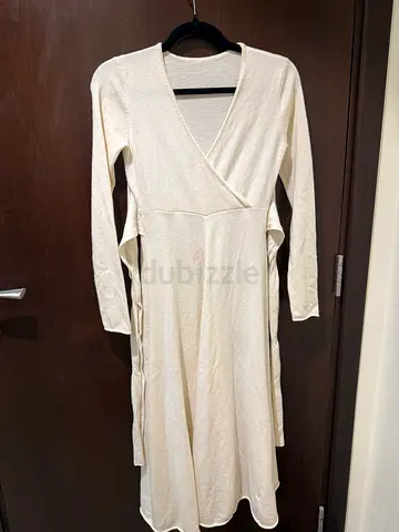 Cream long-sleeve wrap dress, s-m