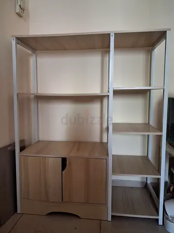 IKEA-style open wardrobe / shelving unit with drawers - light wood finish