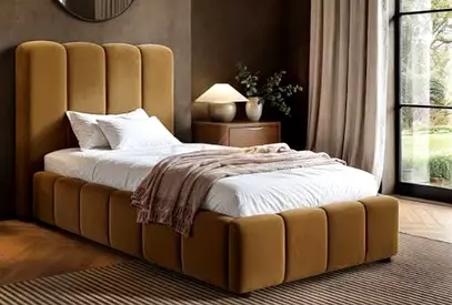 Single upholstered single size bed  - mustard velvet