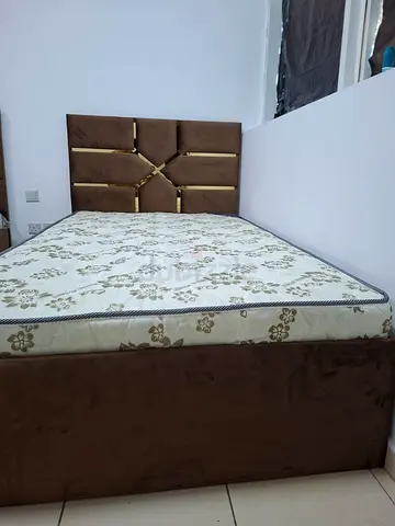 Single Bed with Brown Velvet Padded Headboard and Mattress