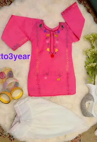 Pink Embroidered Girls Kurta and Pants Set - Size 2-3 Years