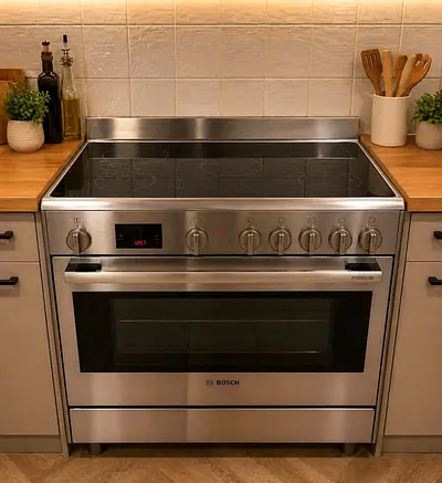 Bosch stainless steel electric range with glass-ceramic hob