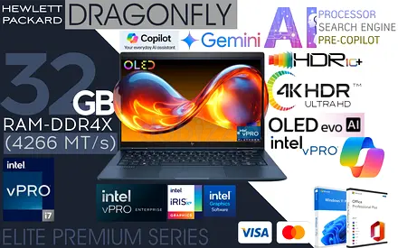 32GB 4K-OLED HP DRAGONFLY SPECIAL EDITION - 11TH GEN V-PRO X360 DUAL COLOR PROFILE 4200+MT/S SPEED