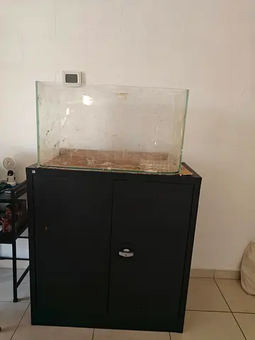 Used Complete Saltwater Reef Tank — 25 Gallons with Black Stand Cabinet