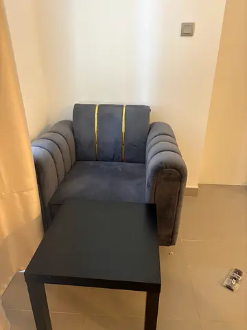 Grey Velvet Armchair with Tufted Roll Arms