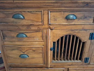 Solid Wood Sideboard with Drawers and Slatted Door