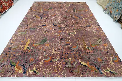 9x12 , 2.7 x 3.6 purple Birds Traditional Afghan rug with peacock pattern living room carpet rug