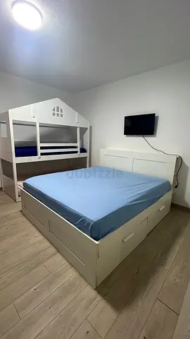 White Wooden Single Bed with Storage and Trundle + Childrens bunk bed with 3 mattress