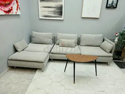 Light grey L-shaped sectional sofa with chaise - modern, good condition