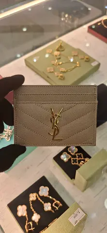 Yves Saint Laurent Card Holder in Beige Leather
