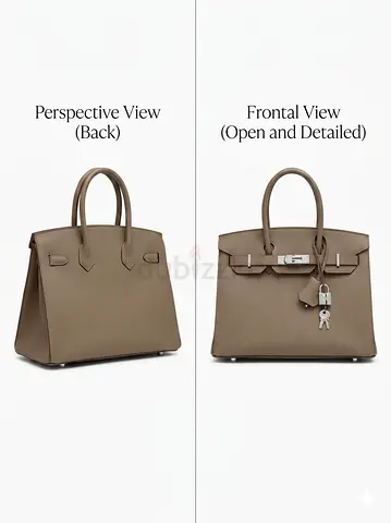Taupe Leather Top-Handle Designer-Style Handbag, Medium Size