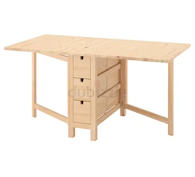 Solid Wood Desk with 6 Drawers IKEA NORDEN gateleg table + design chair -