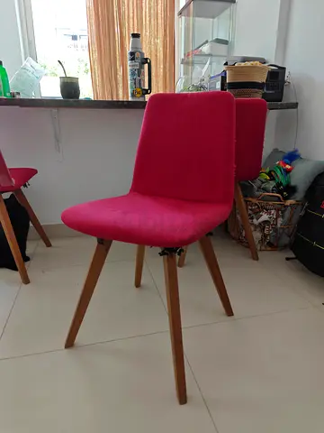 Set of 6 Red Upholstered Dining Chairs with Wooden Legs