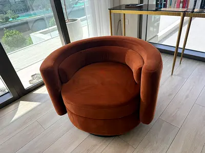 Rust / Burnt Orange Velvet swivel accent chair