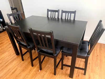 Ikea Extendable 6-Seater Dining Table with 6 Cushioned Chairs - Black - collection from JBR