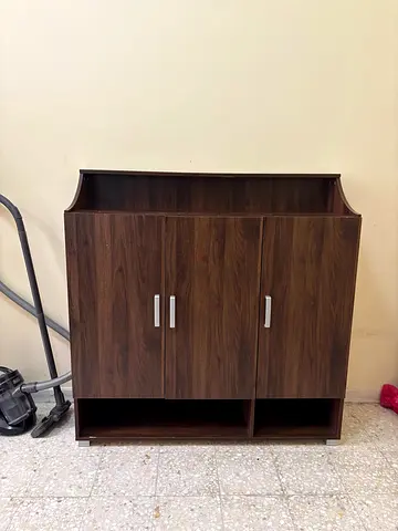 Wood Finish Storage Cabinet with Open Top Shelf