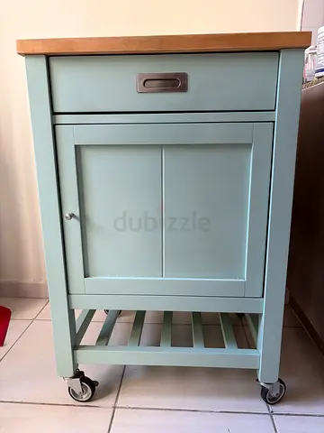Crate  Barrel kitchen island/cart (mint green) with wheels