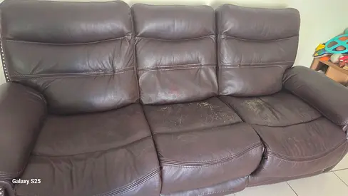 Brown leather 3-seater sofa - used, good for restoration