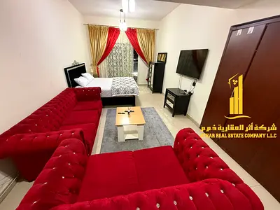 🌟The most luxurious and elegant fully furnished studio apartment for monthly rent in Al Shurooq Towers, Al Nuaimiya 1 – Prime location on Sheikh Khal