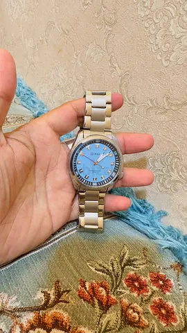 Silver Mens Wristwatch with Light Blue Dial