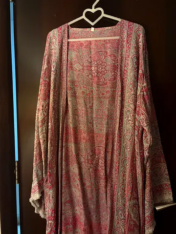 Lightweight patterned pashmina kimono abaya - pink/grey/light blue, size 56, no sheila