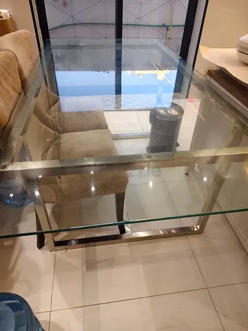 Glass Top Dining Table with Stainless Steel Frame - 6 Seater (Good Condition)