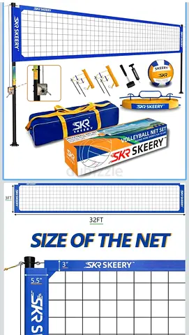 Brand new: Portable SKR Skeery 32ft Volleyball/Badminton Net Set with Carry Bag and Accessories
