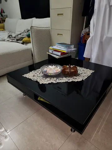 Black Glass Coffee Table with Storage - Good Condition