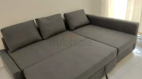 Ikea Grey L-shaped Sofa Bed with Chaise - Good Condition