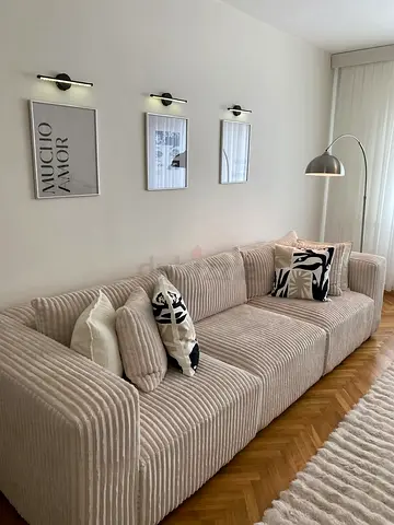 Modern Beige Ribbed Corduroy Sofa