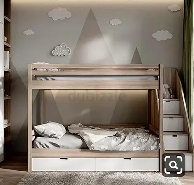 Modern Wooden Bunk Bed with Storage Staircase — Twin over Twin