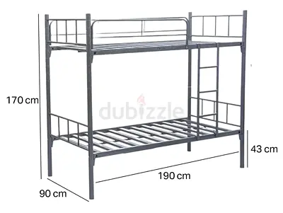 Metal Bunk Bed Frame (Single over Double) - Sturdy Grey, 190x90cm