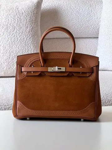 Hermes’s Brown Suede and Leather Structured Top-Handle Bag