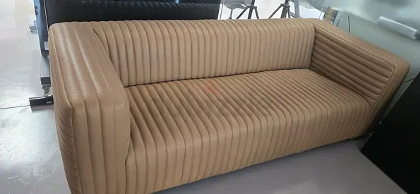 Modern Beige Ribbed Leather 3-Seater Sofa - Good Condition