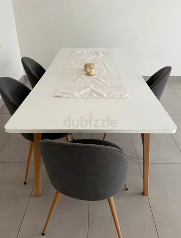 White Extendable Dining Table with Wooden Legs - Modern Minimalist