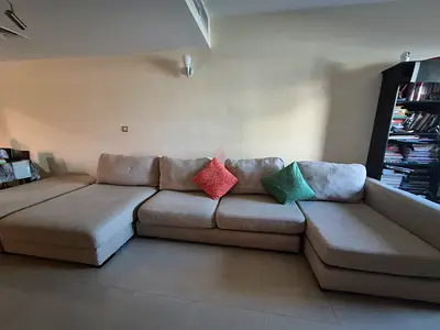 Large L-shaped Beige Fabric Sofa with Chaise - Comfortable Family Size dubai and abu dhabi
