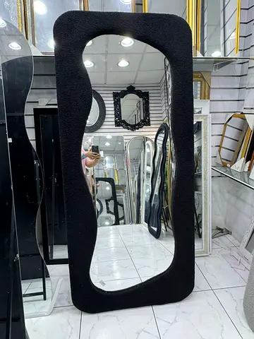 Modern Asymmetrical Mirror with Black Boucle Frame