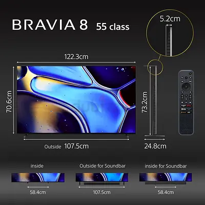 Sony BRAVIA 8 55 Inch TV, XR Processor, XR-OLED, High Dynamic Range - HDR, Smart TV - Google TV, 202