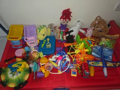 Mixed kids toy lot - dolls, vehicles, playsets and educational toys
