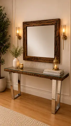 Marina Home Railway Wood Console Table With Wall Mirror