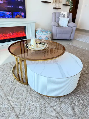 Modern 2-Piece Nesting Coffee Tables — Glass  Marble Finish