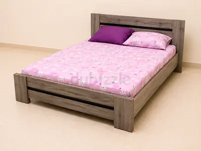 Queen Size wooden bed frame with headboard (grey oak finish)